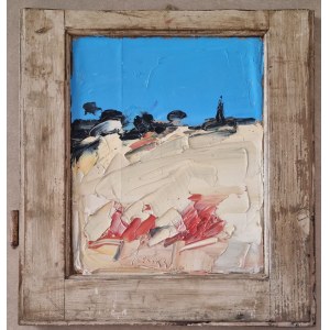 SCATIZZI SERGIO Gragnano 1918 - Florence 2009 "Paysage" Huile sur panneau 44,5x46 cm, 2005. Signée sur le devant en bas au centre. Cadre faisant partie de l'œuvre. Certificat d'authenticité d'ArteTV.