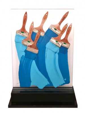 FERNANDEZ ARMAN - ARMAND PIERRE Nizza 1928 - New York 2005 "Senza titolo" Acrilici e pennelli inclusi in plexiglass cm 45x66x4,8, del 1990. Pubblicata da Diego Strazzer, Verona. Tiratura 62/100. Archivio su foto a cura dell'Archivio Generale Fer