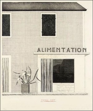 HOCKNEY DAVID Regno Unito 1937 "Alimentation" Acquaforte acquatinta cm 45x53,5. Firmata sul fronte in basso a destra, tiratura a sinistra.