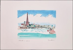 TAMBURI ORFEO Jesi 1910 - Parigi 1994 "Senza titolo" Incisione serigrafica acquerellata a mano, su carta pregiata, cm 50x35, pezzo unico. Firmata sul fronte in basso a destra, dicitura "ritoccata a mano" a sinistra.