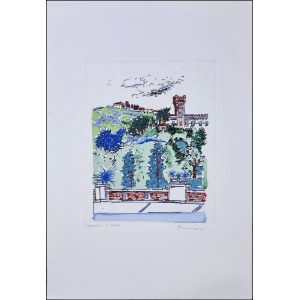 TAMBURI ORFEO Jesi 1910 - Parigi 1994 "Senza titolo" Incisione serigrafica acquerellata a mano, su carta pregiata, cm 35x50, pezzo unico. Firmata sul fronte in basso a destra, dicitura "ritoccata a mano" a sinistra.