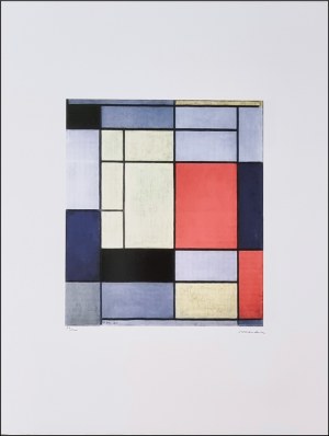 MONDRIAN PIET Paesi Bassi 1872 - New York 1944 "Senza titolo" Riproduzione litografica offset cm 50x66. Firma in stampa sul fronte in basso a destra, tiratura 57/200 e timbro a secco a sinistra. Sul retro ologramma di autenticit&agrave;.