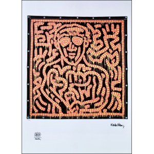 HARING KEITH Pennsylvanie 1958 - New York 1990 &quot;Sans titre&quot; Reproduction lithographique offset 50x70 cm. Signature en caractères d'imprimerie au recto en bas à droite, tirage 50/150, gaufrage et cachet en caractères d'imprimerie à gauche.