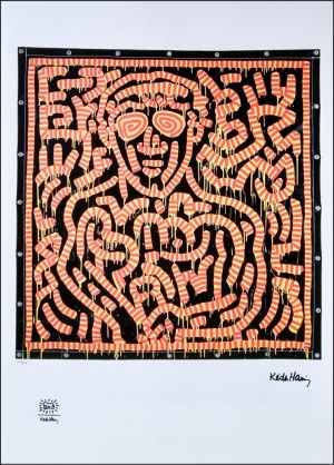 HARING KEITH Pennsylvania 1958 - New York 1990 "Senza titolo" Riproduzione litografica offset cm 50x70. Firma in stampa sul fronte in basso a destra, tiratura 50/150, timbro a secco e timbro in stampa a sinistra.