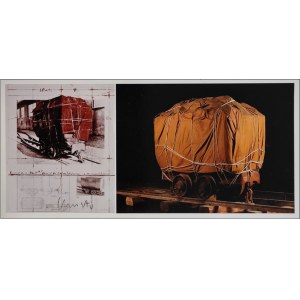 CHRISTO JAVACEV Bulgaria 1935 - New York 2020 &quot;Package on a Hunt&quot; Litografia offset cm 21x10. Firmata sul fronte in basso a sinistra. Certificato a cura della H/O/B/O Int. Service.