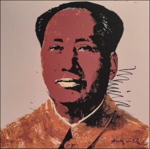 WARHOL ANDY Pittsburgh 1928 - New York 1987 "Mao Tse-tung" Riproduzione litografica offset su cartoncino cm 60x60. Firmata in stampa sul fronte in basso a destra, tiratura a matita a sinistra. Sul retro timbro Edizioni CMOA e ologramma di autent