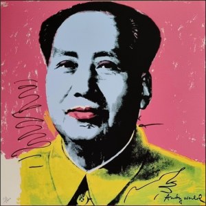 WARHOL ANDY Pittsburgh 1928 - New York 1987 "Mao Tse-tung" Riproduzione litografica offset su cartoncino cm 60x60. Firmata in stampa sul fronte in basso a destra, tiratura a matita a sinistra. Sul retro timbro Edizioni CMOA e ologramma di autent