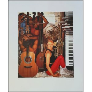 BRERO DOVILIO Torino 1950 &quot;La musica&quot; Litografia su cartoncino cm 70x84. Firmata sul fronte in basso a destra, esemplare P.A. a sinistra. Sul retro certificato di garanzia a cura dell'Istituto Grafico Italiano.
