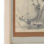 Male portraits, lot of two dark pencil drawings on paper