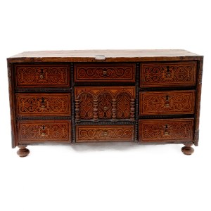 Walnut coin chest with nine drawers