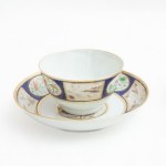Lot of two polychrome porcelain coffee cups with saucer,