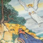 Élie nourri par un ange, assiette à pompe en céramique polychrome