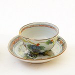 Lot of two coffee cups with saucer in polychrome ceramic: