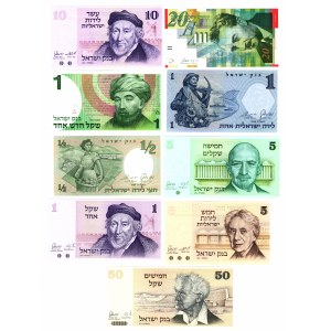 Izrael, zestaw 9 sztuk banknotów