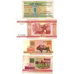Białoruś, zestaw 4 sztuk banknotów