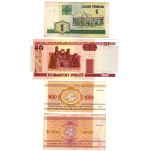 Białoruś, zestaw 4 sztuk banknotów
