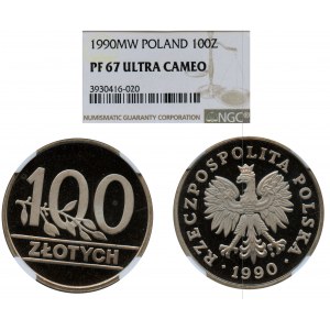 PRL, 100 złotych 1990 - NGC PF67 ULTRA CAMEO - LUSTRZANKA