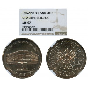 20.000 złotych 1994 Otwarcie nowego gmachu Mennicy - NGC MS 67