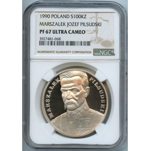 PRL, 100.000 złotych 1990 Piłsudski - NGC PF67 ULTRA CAMEO