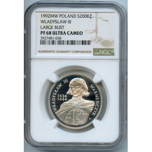 200.000 złotych 1992 Władysław III Warneńczyk, duże popiersie - NGC PF68 ULTRA CAMEO