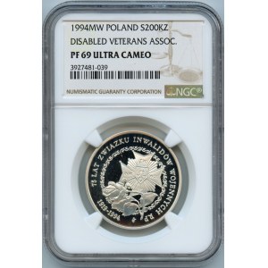 200.000 złotych 1994 75 Lat Związku Inwalidów Wojennych RP - NGC PF69 ULTRA CAMEO