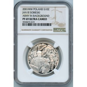 10 złotych 2001, Jan III Sobieski, popiersie - NGC PF69 ULTRA CAMEO
