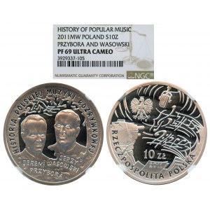10 złotych 2011, Jeremi Przybora, Jerzy Wasowski - Historia Polskiej Muzyki Rozrywkowej - NGC PF69 ULTRA CAMEO