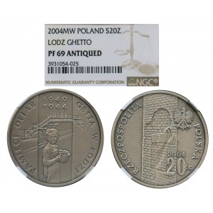 20 złotych 2004, Pamięci Ofiar Getta w Łodzi - NGC PF69 ANTIQUED
