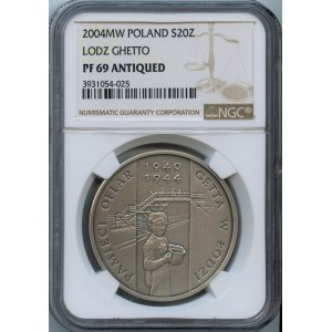 20 złotych 2004, Pamięci Ofiar Getta w Łodzi - NGC PF69 ANTIQUED