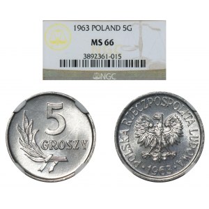 PRL, 5 groszy 1963 - NGC MS66