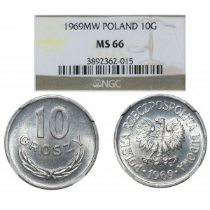 PRL, 10 groszy 1969 - NGC MS66