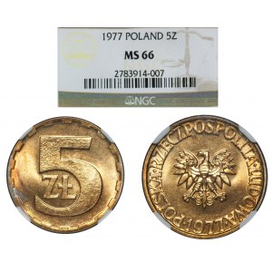 PRL, 5 złotych 1977 - NGC MS66