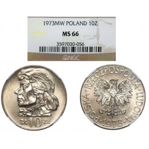 PRL, 10 złotych Tadeusz Kościuszko 1973 - NGC MS66