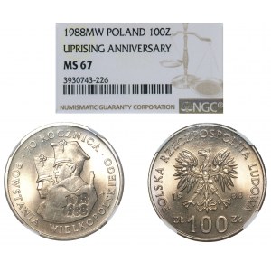 PRL, 100 złotych 1988 70. Rocznica Powstania Wielkopolskiego - NGC MS67