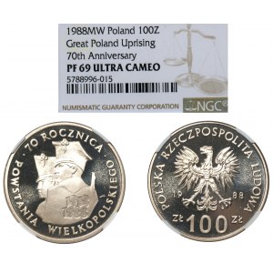 PRL, 100 złotych 1988 70. Rocznica Powstania Wielkopolskiego - NGCPF69 ULTRA CAMEO