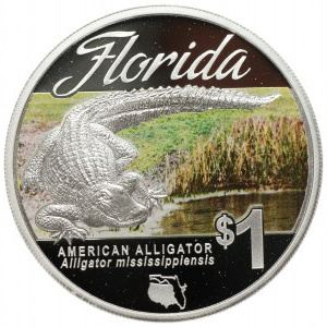 Tuvalu 1 dolar 2014, Fauna Florydy - Aligator amerykański