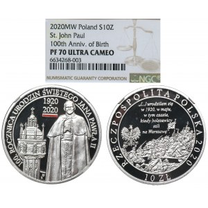 10 złotych 2020, 100. rocznica urodzin Świętego Jana Pawła II - NGC PF70 ULTRA CAMEO