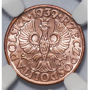 II RP, 1 grosz 1939 - NGC MS64 RB