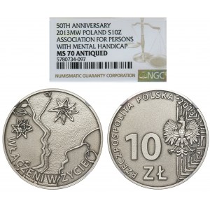 10 złotych 2013 Włączeni w życie - NGC MS70 ANTIQUED