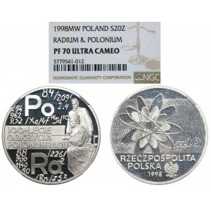 20 złotych 1998 Polon i Rad - NGC PF70 ULTRA CAMEO