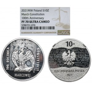10 złotych 2021r. Konstytucja Marcowa - NGC PF70 ULTRA CAMEO