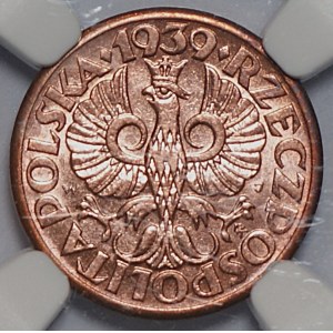 II RP, 1 grosz 1939 - NGC MS65 RB