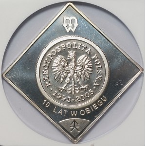 1 złoty 2005 SREBRNA KLIPA, Dziesięć lat obiegu - NGC MS67