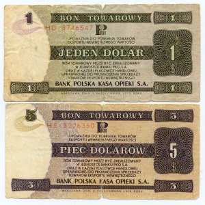 PEWEX - 1 i 5 dolarów 1979 - seria HD i HE - zestaw 2 sztuk