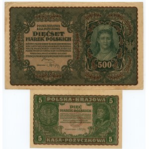 500 i 5 marek polskich 1919 - zestaw 2 sztuk