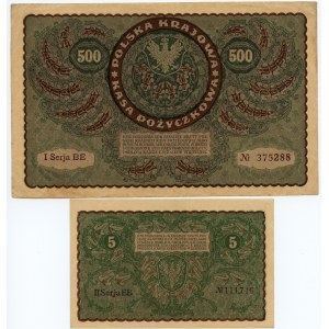 500 i 5 marek polskich 1919 - zestaw 2 sztuk