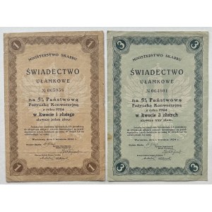 Świadectwo Ułamkowe, 1 i 3 złote 1924