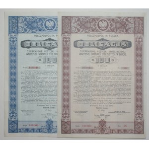 Obligacja 3 % Premjowej Pożyczki Inwestycyjnej 100 zł. w złocie 1935 Em.1 i Em.2 - 2 sztuki