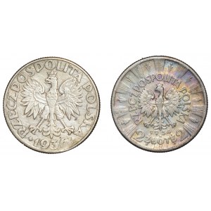 II RP, Zestaw 2 złote 1934 Piłsudski i 1936 Żaglowiec