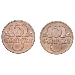 II RP, 5 groszy 1939, zestaw 2 sztuk monet
